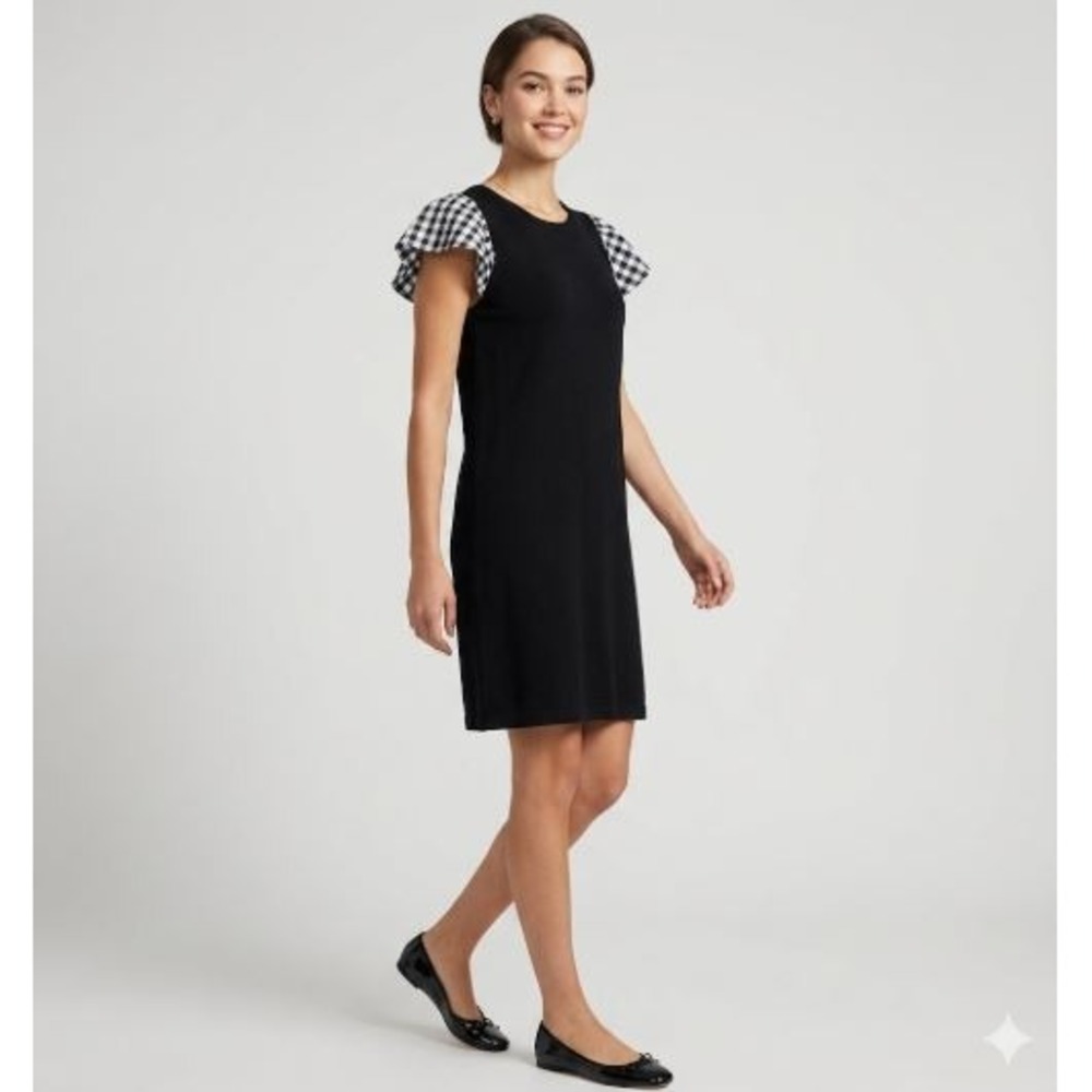 Womens Kate Spade Black Dress Gingham Flutter Sleeve Cotton Knit XL Classic